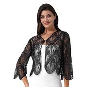 CHICTRY Femme Boléro Mariage Soirée Cérémonie Gilet Transparent Châle à Paillettes Sequins Etole Écharpe à Franges Foulard Blouse Chic et Élégant Cardigan Noir Taille Unique