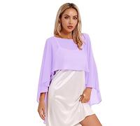 CHICTRY Femme Cape en Mousseline Boléro de Soirée Cérémonie Cardigan Chic et Elégant Châle de Baptême Echarpe Etole de Mariage Cocktail Foulard Haut Top de Plage Violet Clair Taille Unique