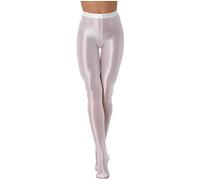 CHICTRY Femme Collant Brillant Huile Leggings Moulant Sport Fitness Yoga Pantalon Danse Ballet Classique Bodystocking Ajusté Pantalon Bas de Nuit Dancewear Clubwear M-XL Blanc XL