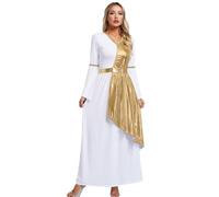 CHICTRY Femme Déguisement Déesse Grecque Halloween Longue Robe de Reine Impératrice Robe Brillant Danse Liturgique Louange à Manches Longues S-3XL Or M
