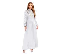 CHICTRY Femme église clergé Robe Stand col Manches Longues brodé Croix métallique Brillant Maxi Robe prédicateur Pasteur ministre prêtre Costume S-3XL Blanc M