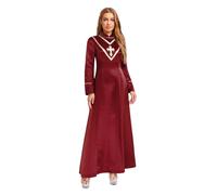 CHICTRY Femme église clergé Robe Stand col Manches Longues brodé Croix métallique Brillant Maxi Robe prédicateur Pasteur ministre prêtre Costume S-3XL Bourgogne L