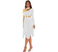 CHICTRY Femme Ensemble Danse 2 Pièces Robe Liturgique Costume Danse Prière Louange Robe de Chœur Culte Manches Longues Choir Gown #S-XXL Blanc L