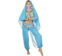 CHICTRY Femme Ensemble de Danse Haut Top de Danse du Ventre Foulard de Danse Orientale Déguisement Costume Halloween Belly Indienne Performance Dancewear Type B Bleu Ciel Taille Unique
