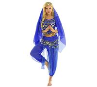 CHICTRY Femme Ensemble de Danse Orientale Haut Top de Danse du Ventre Foulard Déguisement Costume Halloween Belly Indienne Performance Dancewear Royal Blue Taille Unique