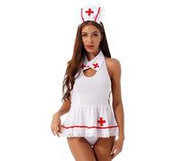CHICTRY Femme Halloween Déguisement Nurse Cosplay Coquine Uniforme Infirmiere Sexy Costumes Nuisette Séduisant Babydoll Fête à Thème Blanc 4XL