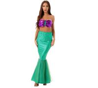 CHICTRY Femme Halloween Ensemble 2 Pièces Jupe Queue de Sirène Mermaid et Haut Court Soutien-Gorge Maillot de Bain Bikin Tenue Jeu de Rôle Déguisement Sirène Chic S-XL Vert XL