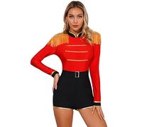 CHICTRY Femme Justaucorps Gymnastique Combinaison Danse Ballet Spectacle Uniforme Fanfare Parade Cirque Majorette Tambour Halloween Carnaval Fête Cosplay S-3XL A Rouge L