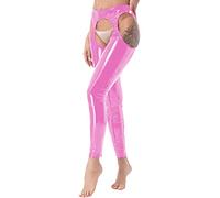 CHICTRY Femme Leggings Simili Cuir Taille Haute Pantalon Serré Jambières Longues Pantalon Ouvert Entrejambe Sexy Érotique Pantalon Moulant Lingerie de Nuit Nuisette Rose L