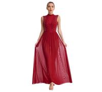 CHICTRY Femme Robe Danse Lyrique Tango Ballet Ballerine Danseuse Longue Robe Danse de Salon Compétition sans Manche D Rouge XL