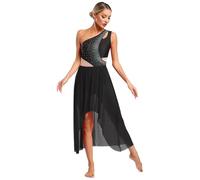 CHICTRY Femme Robe Danse Lyrique Tango Ballet Robe Danse de Salon sans Manches Tulle Robe Fluide Danse Rythmique Moderne S-XXL Noir S