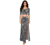 CHICTRY Femme Robe Danse Orientale Manche Courte Impréssion Léopard Tops Et Jupes Danse du Ventre Haut avec Jupe #S-L Type B M