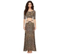 CHICTRY Femme Robe Danse Orientale Manche Courte Impréssion Léopard Tops Et Jupes Danse du Ventre Haut avec Jupe #S-L Type C S