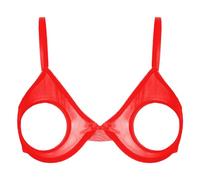 CHICTRY Femme Soutien Gorge Ouvert Sein Nu Sexy Dentelle Floral Transparente Brassière Décolleté Nuisette Sexy Erotique sous-Vêtement de Nuit Babydoll Clubwear S-5XL B Rouge L