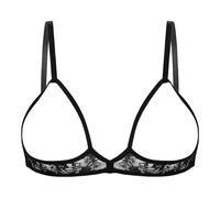 CHICTRY Femme Soutien Gorge Ouvert Sein Nu Sexy Dentelle Floral Transparente Brassière Décolleté Nuisette Sexy Erotique sous-Vêtement de Nuit Babydoll Clubwear S-5XL A Noir L