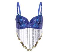 CHICTRY Femme Soutien-Gorge Rembourré Danse Ventre Orientale Performance Top Bra Push Up Sequins Glands Danse Belly Soirée Bal Rave Bleu Royal Taille Unique