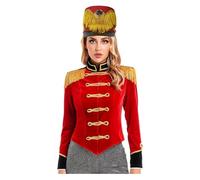 CHICTRY Femme Uniforme Fanfare Majorette de Tambour Carnaval Costume Cirque Ringmaster pour Halloween Noël Fête Cosplay B Rouge 3XL