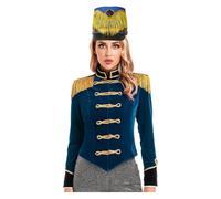 CHICTRY Femme Uniforme Fanfare Majorette de Tambour Carnaval Costume Cirque Ringmaster pour Halloween Noël Fête Cosplay B Bleu Foncé L