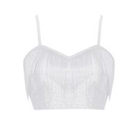 CHICTRY Femmes Danse du Ventre Crop Top Frange Strass Camisole Tops Festival de Musique Concert Rave Tenues S-XXL Blanc XL