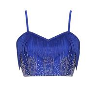 CHICTRY Femmes Danse du Ventre Crop Top Frange Strass Camisole Tops Festival de Musique Concert Rave Tenues S-XXL Bleu Royal XL