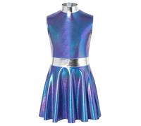 CHICTRY Fille Costume Chanteuse Ensemble avec Thème du Monde Futur Espace | Robe Trapèze,Métallique Brillant,Couleur Dégradée,Noël,Spectacles Scène,Activités Campus,Carnaval,La Fête,Jeu De Déguisement