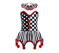 CHICTRY Filles Tutu Robe Danse Ballet sans Manche Déguisement Clown Cirque Arlequin Halloween Carnaval Robe Princesse Spectacle Fête 4-14 Ans A Noir Rouge 7-8 ans