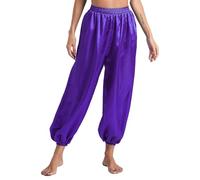 CHICTRY Harem Pantalon Sarouel Ethnique Indien Femme Pantalon Danse du Ventre Satin Taille Élastique Pantalon Belly Danse Performance Spectacle Violet XL