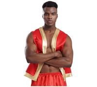 CHICTRY Homme Déguisement Prince Arabe Cosplay Halloween Carnaval Moyen-Orient Sultan Empereur Elégante Vest Ouvert Gilet sans Manche S-3XL A Rouge S