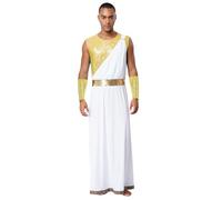 CHICTRY Homme grec ancien Costume toge romain sénateur César Party Cosplay fantaisie paillettes brillantes Robe sans manches Robe tunique avec poignets S-3XL Jaune XL