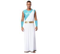 CHICTRY Homme grec ancien Costume toge romain sénateur César Party Cosplay fantaisie paillettes brillantes Robe sans manches Robe tunique avec poignets S-3XL Bleu clair L