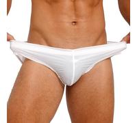 CHICTRY Homme Short de Bain Natation Piscine Caleçons Short de Nuit Pyjama Taille Elastique Lingerie de Nuit Sexy Coquine Hot String Slip de Bain Transparent Thong Underwear Blanc B 3XL