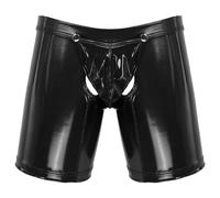 CHICTRY Homme Short Fesse Ouvert Entrejambe en Cuir Verni Wetlook Boxer Jockstrap de Pyjama Nuit Moulant Sous-Vêtement de Nuit de Bain Natation M-XXL Noir XL
