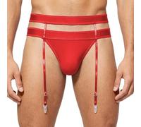 CHICTRY Homme String Porte Jarretelle String Travesti Sissy Érotique Rose Lingiere Lingerie Gay Sissy Slips Soutien Gorge Crossdresser Rouge M