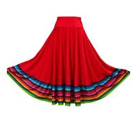 CHICTRY Jupe Longue Balançoire Femme Maxi Jupe de Danse Flamenco Espagnole Carnaval Costume de Danse du Ventre Tenue de Danse Orientale Rouge 75cm L