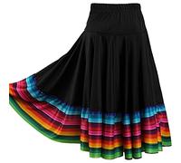 CHICTRY Jupe Longue Balançoire Femme Maxi Jupe de Danse Flamenco Espagnole Carnaval Costume de Danse du Ventre Tenue de Danse Orientale Noir 55cm XL