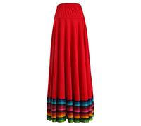 CHICTRY Jupe Longue Balançoire Femme Maxi Jupe de Danse Flamenco Espagnole Carnaval Costume de Danse du Ventre Tenue de Danse Orientale Rouge 87cm L