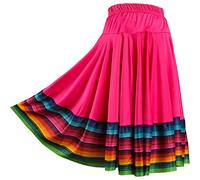 CHICTRY Jupe Longue Balançoire Femme Maxi Jupe de Danse Flamenco Espagnole Carnaval Costume de Danse du Ventre Tenue de Danse Orientale Rose Vif 55cm XXL