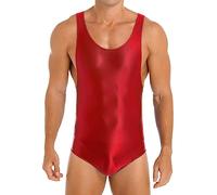 CHICTRY Maillot de Corps Homme Body Lingerie de Nuit sans Manche Musculation Débardeur Combinaison de Lutte Singlet Thongs Athletic Bodysuit Sportswear A Rouge XL