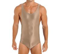 CHICTRY Maillot de Corps Homme Body Lingerie de Nuit sans Manche Musculation Débardeur Combinaison de Lutte Singlet Thongs Athletic Bodysuit Sportswear A Café M