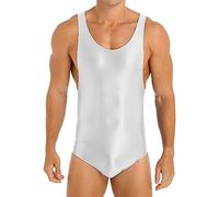 CHICTRY Maillot de Corps Homme Body Lingerie de Nuit sans Manche Musculation Débardeur Combinaison de Lutte Singlet Thongs Athletic Bodysuit Sportswear A Blanc M