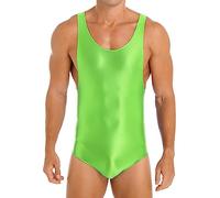 CHICTRY Maillot de Corps Homme Body Lingerie de Nuit sans Manche Musculation Débardeur Combinaison de Lutte Singlet Thongs Athletic Bodysuit Sportswear A Vert Fluo XL