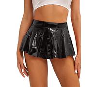 CHICTRY Micro Jupe Femme Sexy Jupe Courte Ouvert Fesse Jupe Mini Pole Danse Club Évasée Plissée Jupe Effet Mouillé Jupe String Déguisment Clubwear Skirt M-XL A Noir L