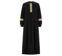 CHICTRY Musulmane Filles Abaya Jilbab Robe Longue Caftan à Manches Longues Enfants Vêtements de Prière Islamique Jellaba Kabyle 6-16 Ans Noir 13-14 ans