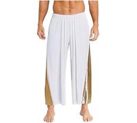 CHICTRY Pantalon de Danse pour Hommes Coupe Ample métallique Brillant liturgique louange célébration de l’Esprit Danse Pantalon Palais Large M-3XL Blanc L