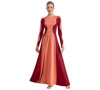 CHICTRY Robe Danse Liturgique Bloc de Couleur Femme Longue Robe de Choeur Manches Longues Musulmane Vêtements Orange&Bordeaux L