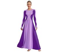 CHICTRY Robe Danse Liturgique Bloc de Couleur Femme Longue Robe de Choeur Manches Longues Musulmane Vêtements Violet M