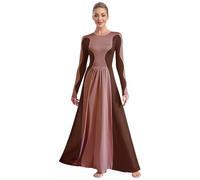 CHICTRY Robe Danse Liturgique Bloc de Couleur Femme Longue Robe de Choeur Manches Longues Musulmane Vêtements Marron M