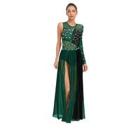 CHICTRY Robe de Danse lyrique de Couleur pour Femme Unique Manches Longues en Maille Transparente Robe Maxi Fluide Costume de Danse contemporaine S-XXL