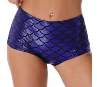 CHICTRY Sirène Femme Short de Danse Moderne Jazz Imprimé Ecailles de Poisson Culotte de Bain Nuit Taille Haute Brillante Short de Danse Pole Dance Sexy Slip de Bain Nuit Bleu Taille Unique