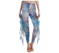 CHICTRY Sirène Legging Femme Pantalon Imprimé Écailles de Poisson Moulante Collant Sport Yoga Fitness Costume Halloween Carnaval Rave Clubwear Pants S-XL A Or Bleu XL